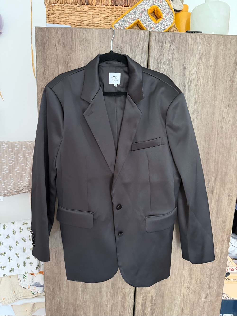 Misa Satin Black Women’s Oversized Tuxedo Jacket